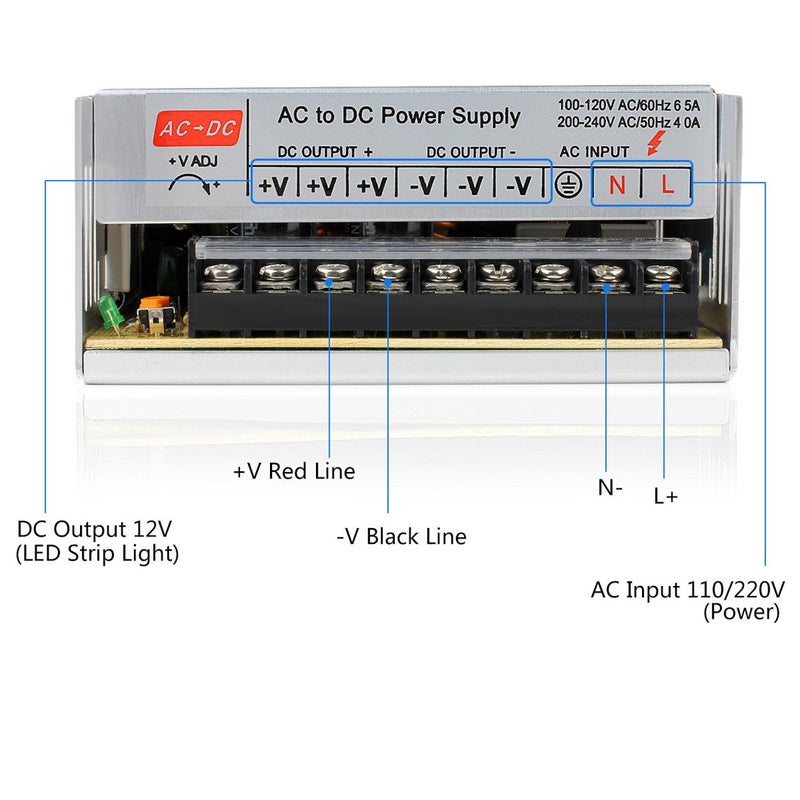 SUPERNIGHT مزود الطاقة المتنقل SUPERNIGHT 12V 30A، 110-240 فولت تيار متردد إلى تيار مستمر 360 واط محول عالمي منظم لمشغل الطابعة ثلاثية الأبعاد، CCTV، راديو، أضواء شريط LED، مشروع الكمبيوتر - Image 4